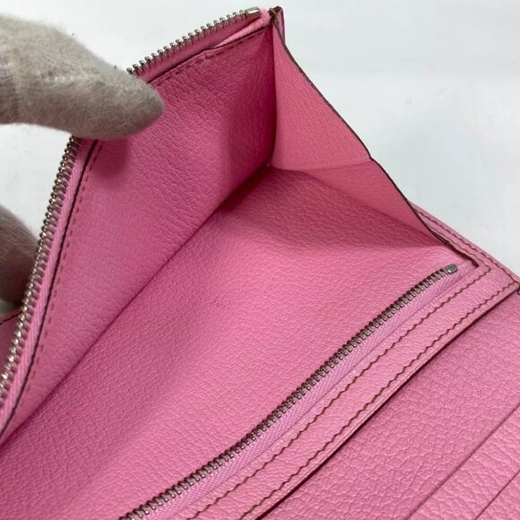 HERMES Bearn Souffle Two fold Long Wallet Chevre pink/SilverHardware - Picture 13 of 14